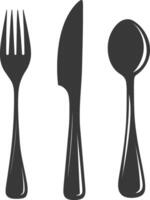 silhouette cutlery with fork spoon knife black color only vector