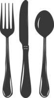 silhouette cutlery with fork spoon knife black color only vector