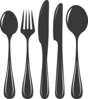 silhouette cutlery with fork spoon knife black color only vector