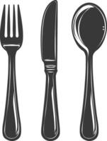 silhouette cutlery with fork spoon knife black color only vector