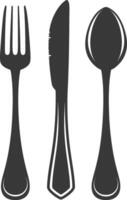 silhouette cutlery with fork spoon knife black color only vector