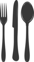 silhouette cutlery with fork spoon knife black color only vector