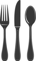 silhouette cutlery with fork spoon knife black color only vector