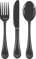 silhouette cutlery with fork spoon knife black color only vector