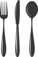 silhouette cutlery with fork spoon knife black color only vector