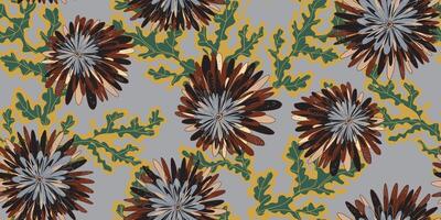 a pattern with flowers and leaves on a gray background vector