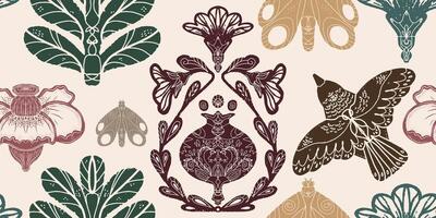 a pattern with ornate designs and birds vector