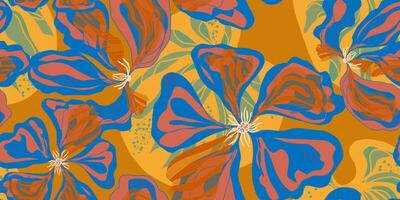 a colorful pattern with blue and orange flowers vector