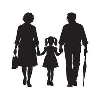 Silhouette of grandparents walking with granddaughter Illustration icon vector