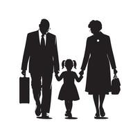 Silhouette of grandparents walking with granddaughter Illustration icon vector