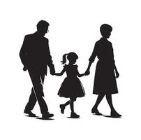 Silhouette of grandparents walking with granddaughter Illustration icon vector