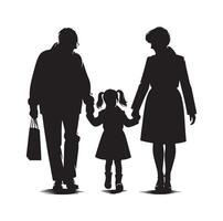 Silhouette of grandparents walking with granddaughter Illustration icon vector