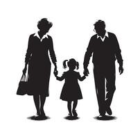 Silhouette of grandparents walking with granddaughter Illustration icon vector