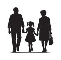 silueta de abuelos caminando con nieta ilustración icono vector