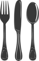 silhouette cutlery with fork spoon knife black color only vector