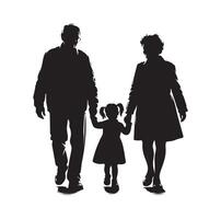 Silhouette of grandparents walking with granddaughter Illustration icon vector