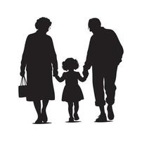 Silhouette of grandparents walking with granddaughter Illustration icon vector