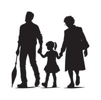 Silhouette of grandparents walking with granddaughter Illustration icon vector