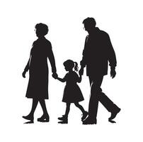 Silhouette of grandparents walking with granddaughter Illustration icon vector