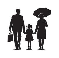 Silhouette of grandparents walking with granddaughter Illustration icon vector