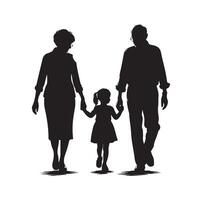 Silhouette of grandparents walking with granddaughter Illustration icon vector