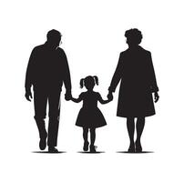 Silhouette of grandparents walking with granddaughter Illustration icon vector