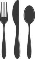 silhouette cutlery with fork spoon knife black color only vector