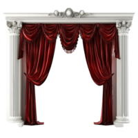 Red curtain with white pillars and red curtains on a transparent background png