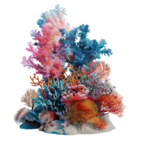 A coral reef with colorful corals and other plants on transparent background png