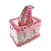 Birthday cake with pink frosting and number four on a transparent background png