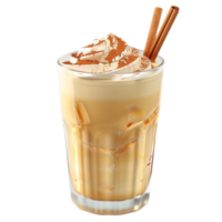 An iced coffee with cinnamon and whipped cream on a transparent background png