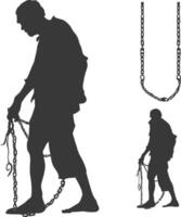 silhouette elderly man slave with shackle full body black color only vector