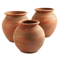 Three clay pots on a transparent background png