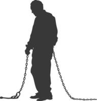 silhouette elderly man slave with shackle full body black color only vector