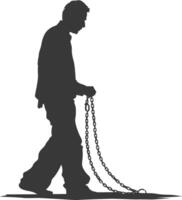 silhouette elderly man slave with shackle full body black color only vector