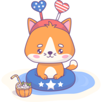 plage patriotique chat avec caoutchouc cercle. dessin animé kawaii personnage animal png