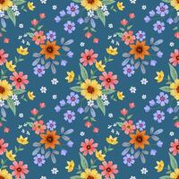 Beautiful blooming flowers design on green color background seamless pattern. vector