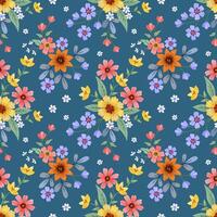 Beautiful blooming flowers design on green color background seamless pattern. vector