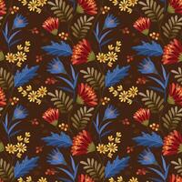 Red and yellow flowers design on brown color background. vector