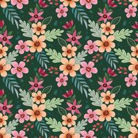 Beautiful blooming flowers design on green color background seamless pattern. vector