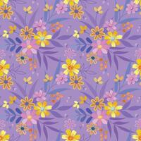 Beautiful blooming flowers on purple color background seamless pattern. vector