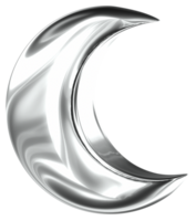 Moon 3D Y2K Silver Metallic Chrome Illustration png