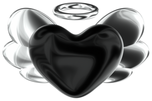 Angel heart 3D Y2K Black Silver Metallic Chrome Illustration png