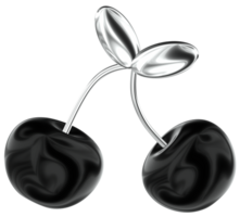 Cherries 3D Y2K Black Silver Metallic Chrome Illustration png