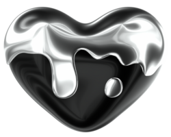 Heart 3D Y2K Black Silver Metallic Chrome Illustration png