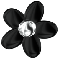 blomma 3d y2k svart silver- metallisk krom illustration png