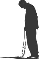 silhouette elderly man slave with shackle full body black color only vector