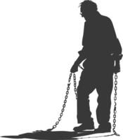 silhouette elderly man slave with shackle full body black color only vector