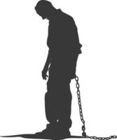 silhouette elderly man slave with shackle full body black color only vector