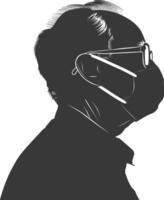 silhouette elderly man using face mask black color only vector